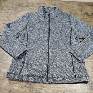 T By Talbots LP LARGE PETITE Fleece Jacket Full Zip Pockets Black White